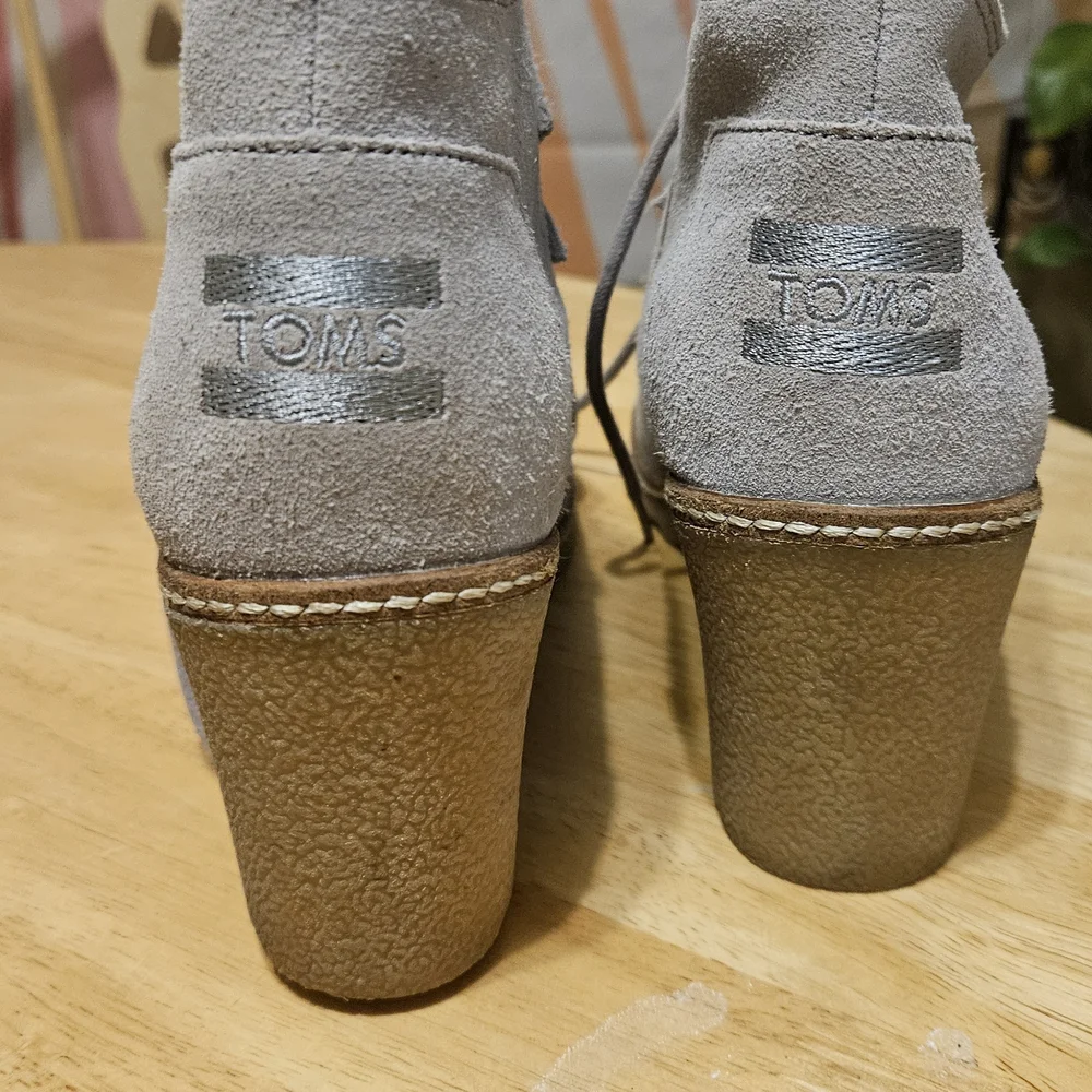 Toms Light Gray Suede Wedge Booties - Picture 2 of 3